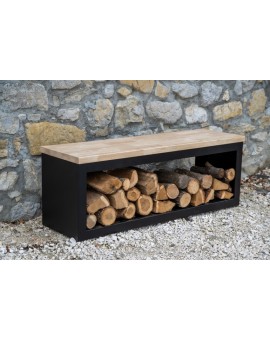 Banc range-bûches de bois en intérieur Villeurbanne 69 - LBG Metal et Bois  - LBG METAL ET BOIS